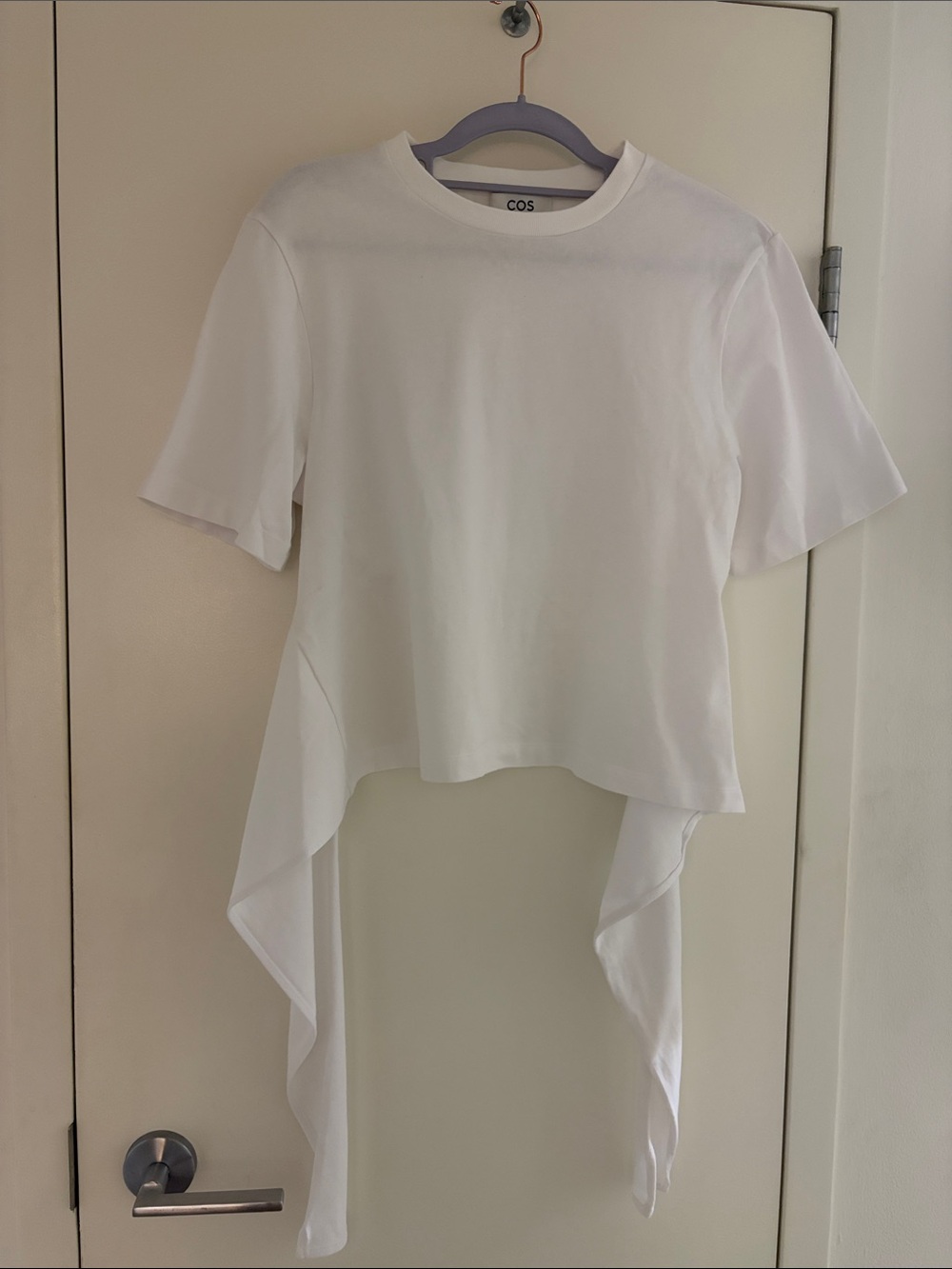 White Short Sleeve Asymmetric Draped Cropped Top. Size S. Excellent condition.